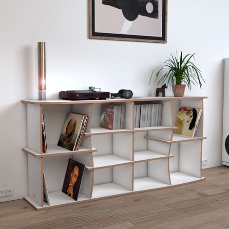 Schallplattenregal nach Maß "Elliott" | Konfigurierbar | Weiß MDF | 180x85x40 cm