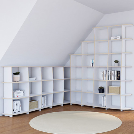 Eckregal nach Maß "Cabesa" | Konfigurierbar | Weiß Multiplex | 240x118x238 cm