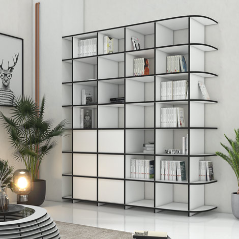 Eckregal nach Maß "Adriana" | Konfigurierbar | Weiß MDF Schwarz | 200x238x40 cm