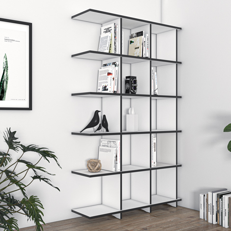 Eckregal nach Maß "Straco" | Konfigurierbar | Weiß MDF Schwarz | 110x180x30 cm