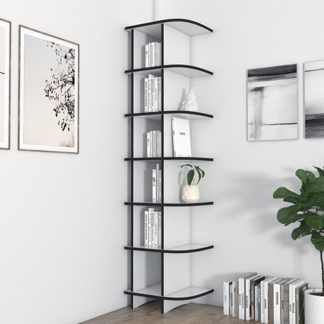 Eckregal nach Maß "Glenda" | Konfigurierbar | Weiß MDF Schwarz | 45x200x40 cm