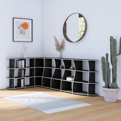 Eckregal nach Maß "Cornito" | Konfigurierbar | Schwarz Multiplex | 212x135x330 cm