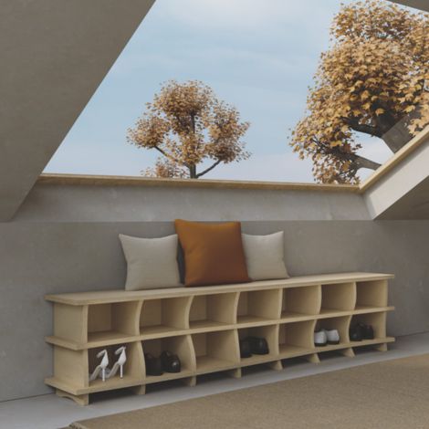 Schuhbank nach Maß "Rio" | Konfigurierbar | Eiche Birkenschichtholz | 180x41x30 cm