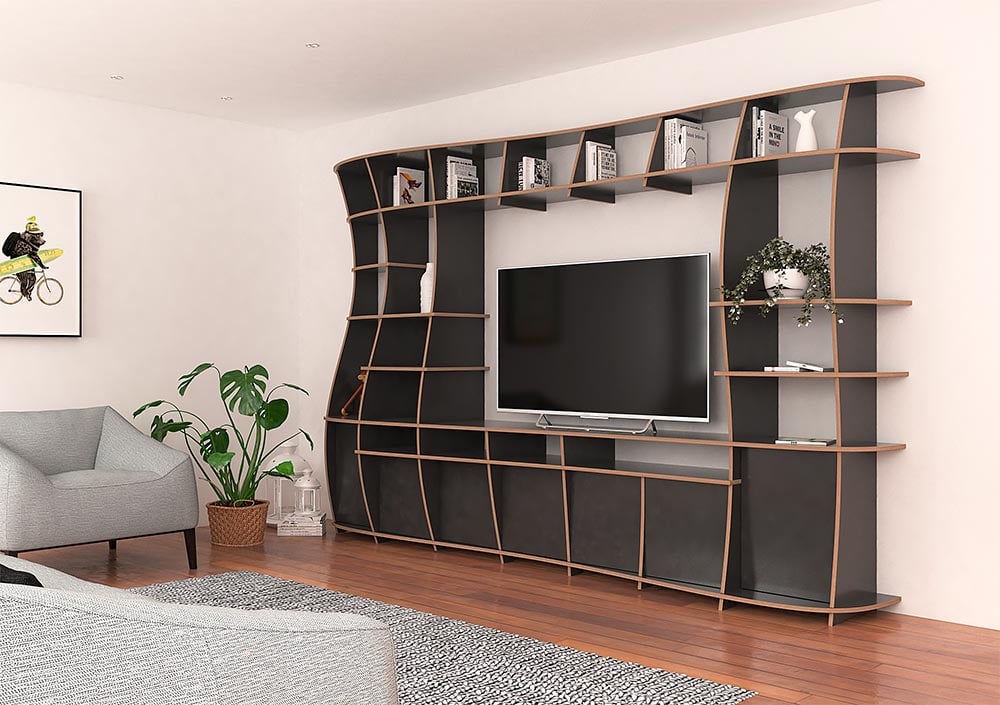 Schwarze formbar TV-Wand