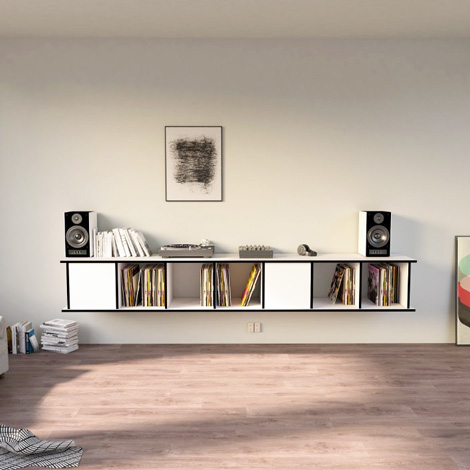 Schallplattenregal nach Maß "Vinylos" | Konfigurierbar | Weiß MDF Schwarz | 240x41x40 cm