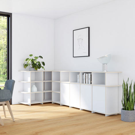 Eckregal nach Maß "Cornita" | Konfigurierbar | Weiß Multiplex | 133x100x265 cm