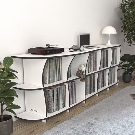Schallplattenregal nach Maß "Erika" | Konfigurierbar | Weiß MDF Schwarz | 249x80x51 cm