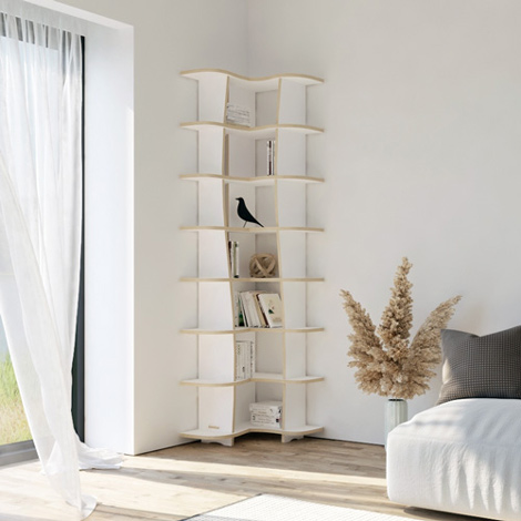 Eckregal nach Maß "Maritza" | Konfigurierbar | Weiß Multiplex | 55x200x55 cm