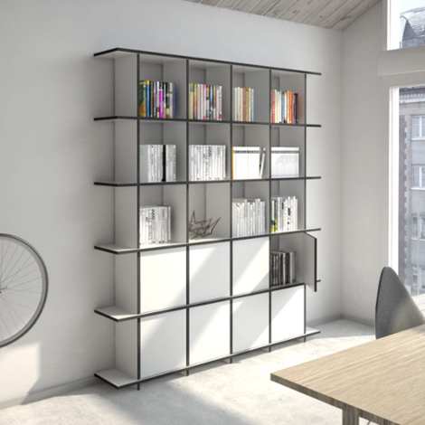 Wohnzimmerschrank nach Maß "Strada M" | Konfigurierbar | Weiß MDF Schwarz | 195x220x30 cm