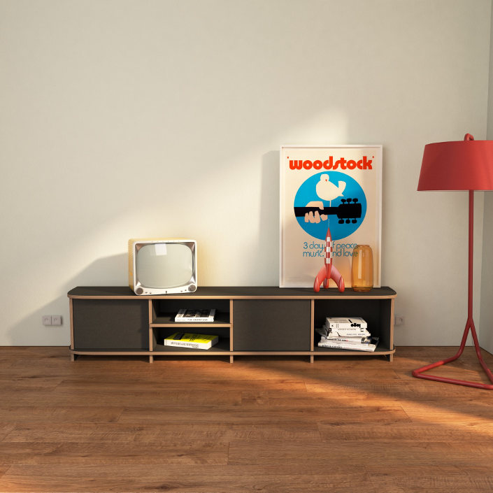 TV-Lowboard nach Maß "Austin" | Konfigurierbar | Schwarz MDF | 200x40x35 cm