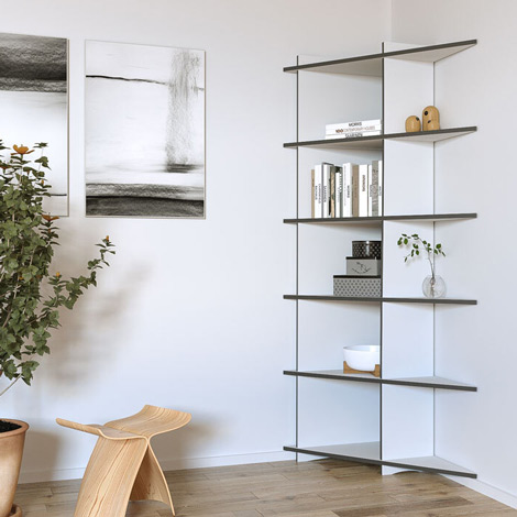 Eckregal nach Maß "Ango" | Konfigurierbar | Weiß MDF Schwarz | 78x200x60 cm