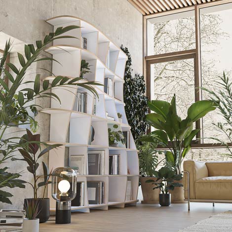 Konfigurierbares Bücherregal, 197x220x44, Weiß, MDF Natur, Design Regal nach Maß "Freeda M", Regionale Schreiner-Fertigung, Made in Germany