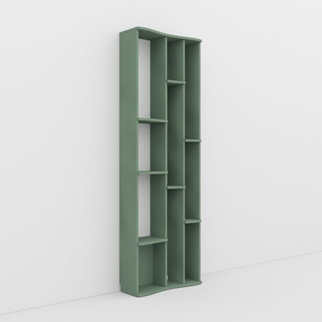 Konfigurierbares Bücherregal, 70x110x25, Edel-Dekor Eukalyptusgrün, Design Regal nach Maß "Oliva", Regionale Schreiner-Fertigung, Made in Germany