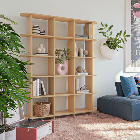Konfigurierbares Bücherregal, 145x180x30, Eiche Birkenschichtholz, Design Regal nach Maß "Seventa", Regionale Schreiner-Fertigung, Made in Germany